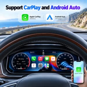 صورة ترويجية توضح واجهات لوحة القيادة Apple CarPlay وAndroid Auto على مجموعة العدادات الرقمية لكزس GX460
